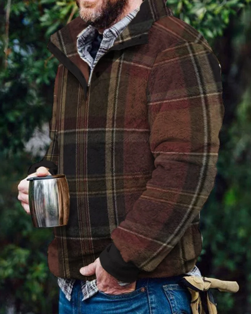 Autumn Winter 2022 New European and American Men's Stripe Double Sided Fur Stand Collar Home Furnishing Suit Plush Thermal Coat