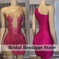 sexy lace short prom dresses 2022 appliques one shoulder see thru cocktail birthday party gowns robe de bal vestidos
