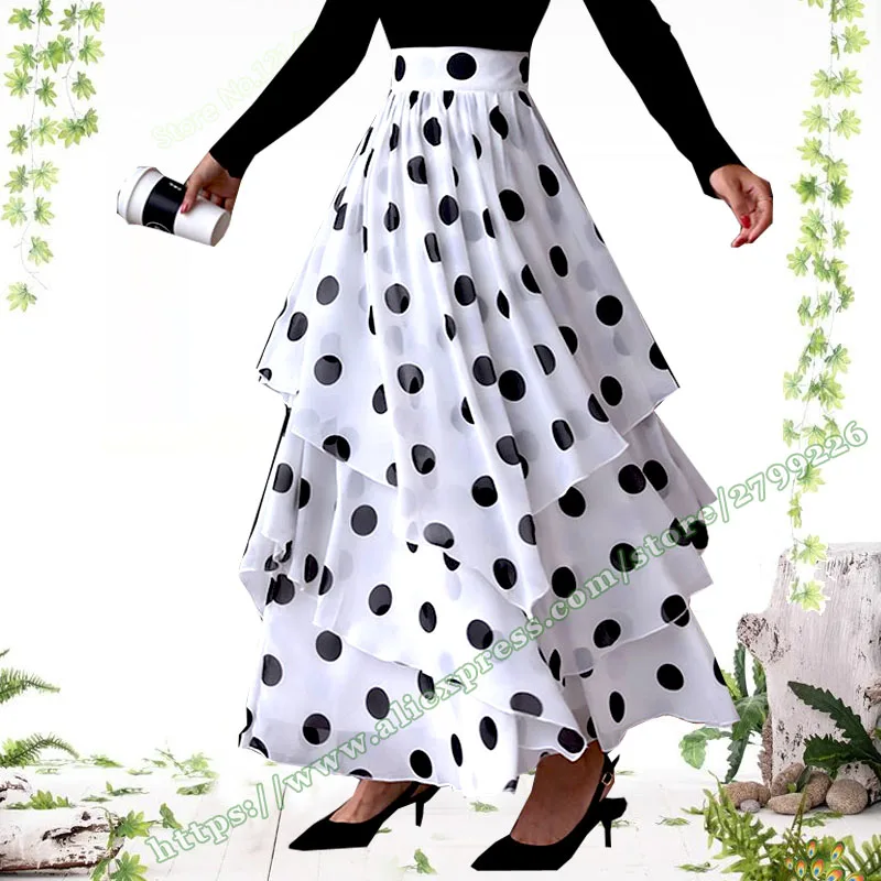 

2020 Summer Chiffon Skirt New White Polka Dot a-line Women Skirt Designs Asymmetrical Arregular Long Maxi Woman Skirts Womens