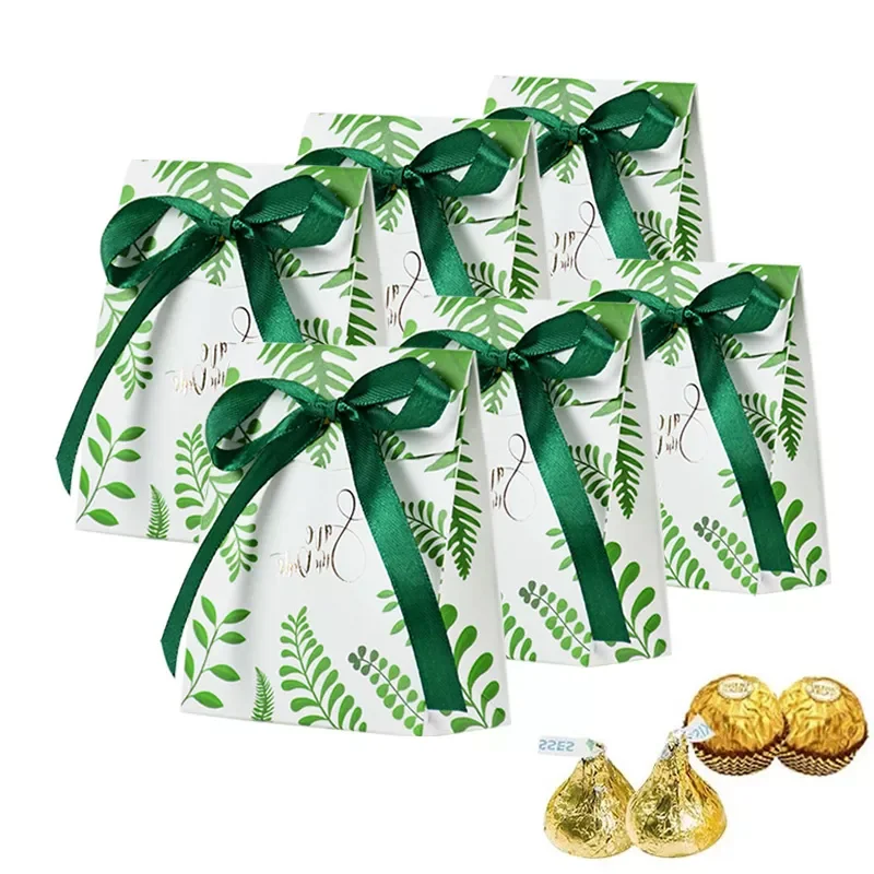 

10Pcs Green Leaves Candy Box Wedding Favors Paper Gift Bag Box Packaging Hawaiian Jungle Birthday Party Decoration Supplies