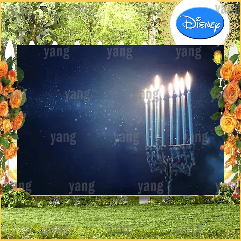 Happy Hanukkah Backdrop Photocall Menorah Candelabra Custom Black Candle Wood Dreidel Jewish Holiday Family Glitter Background