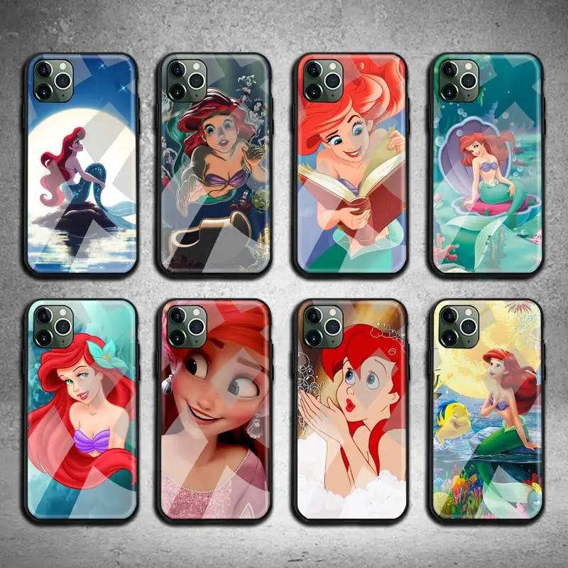 

Bandai The Little Mermaid princess Ariel Phone Case Tempered Glass For iPhone 13 12 11 Pro Mini XR XS MAX 8 X 7 6S 6 Plus cover