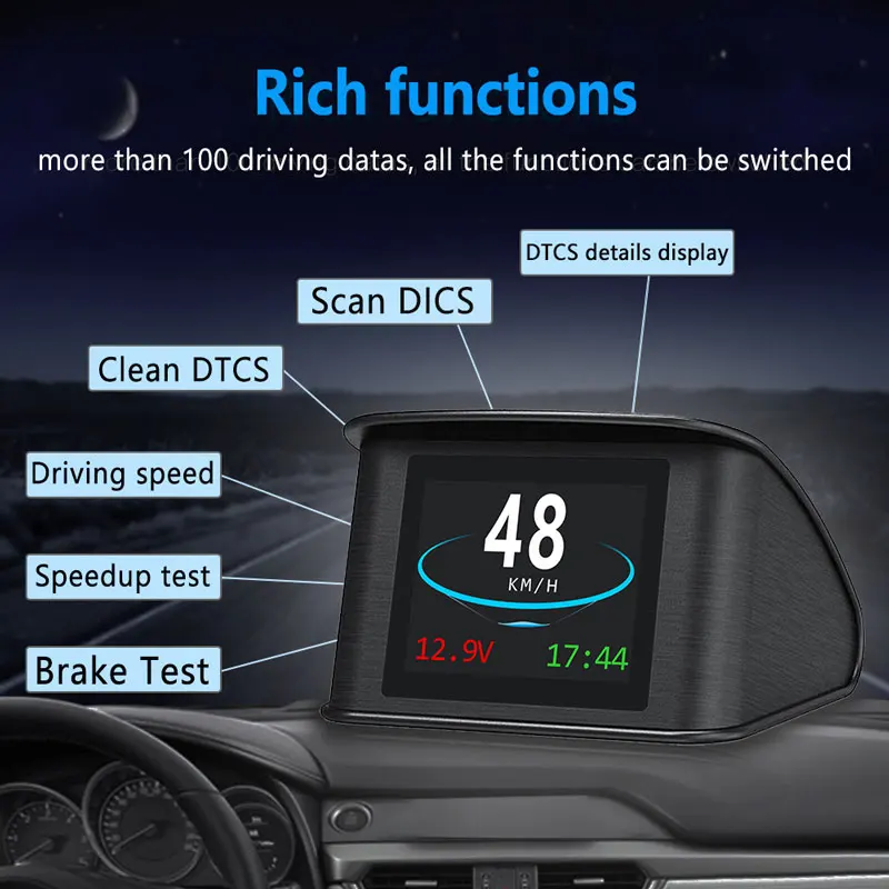 

Car Hud Head Up Display Overspeed Alarm OBD2 EUOBD Smart Digital Meter Car Fault Detection RPM Direct View LCD Digital Display