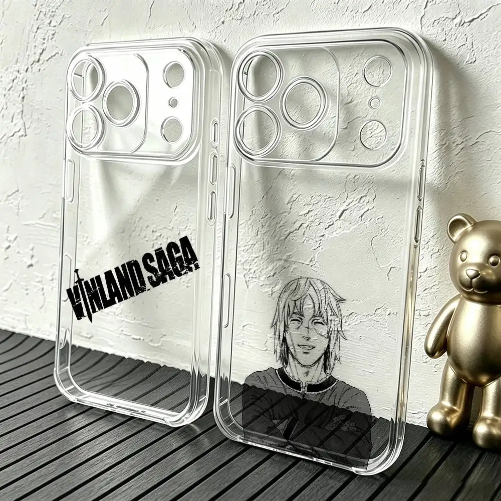 Фото Прозрачный чехол для телефона с изображением аниме Black V-Vinland Saga для iPhone 17 16 15 14 13 12 11 Mini Pro Max Plus №1
