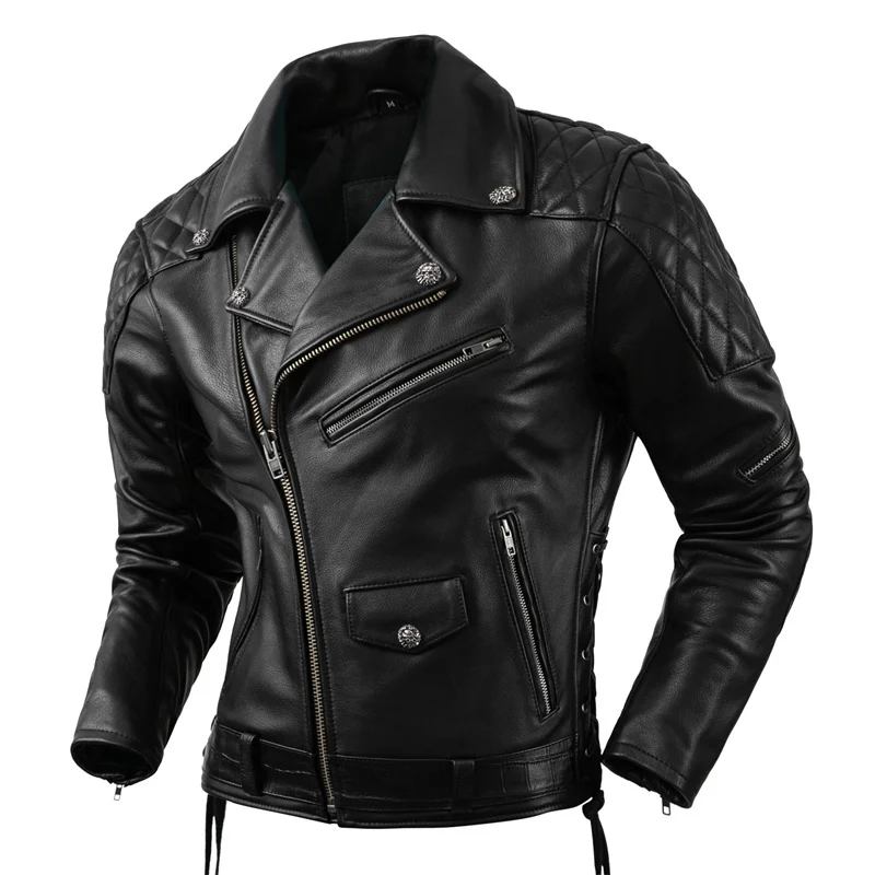 

Korean Style Motorcycle Clothing Natural Cowhide Leather Jacket Men's Motor Biker Clothes Riding Clothing Slim Biker Jacket