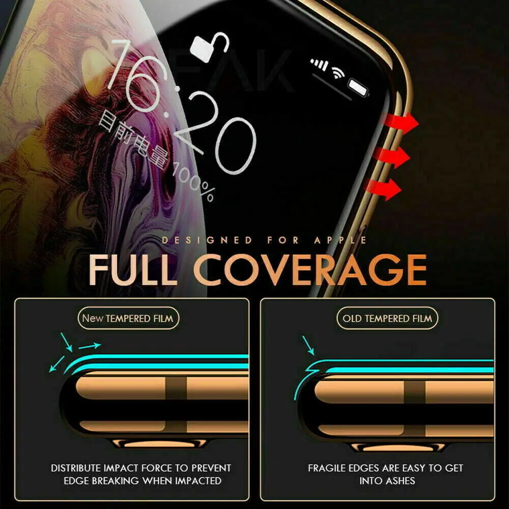 2 Pack of Full Cover Tempered Glass Screen Protector For iPhone XR XS 11 12 13 14 Pro MAX Tempered Glass