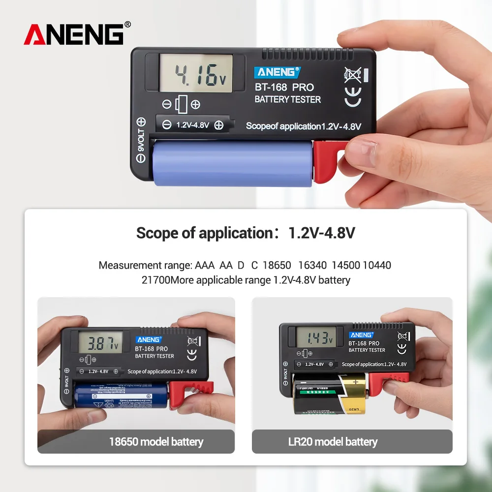 ANENG BT-168 PRO 1.2-4.8V AA/AAA/C/D Mini Battery Tester Quickly Testing for 18650 16340 14500 10440 Lithum Capacity |