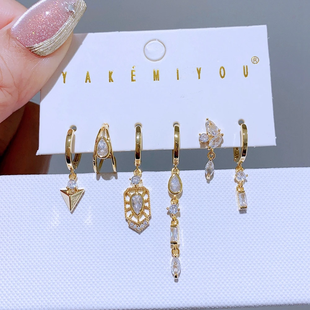 Высококачественные 6 шт./компл. висячие серьги с геометрическим цирконием