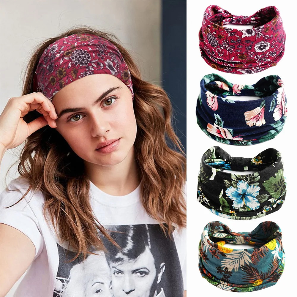 

Wide Knotted Headbands for Women Vintage Turban Headwrap Girls Hair Bands Accessories Elastic Bandanas Headscarf