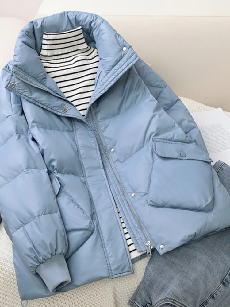 

Осеннее короткое пальто на утином пуху, женские ультра тонкие свободные куртки, зимняя повседневная пуховая куртка с карманами и хлопковой подкладкой, парки