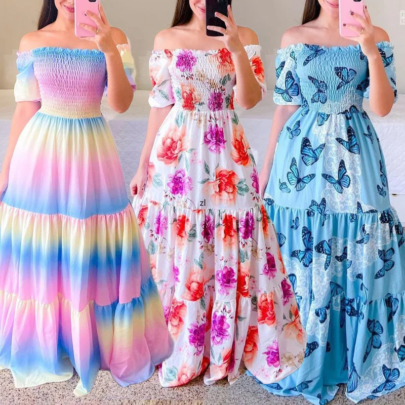 

2022 Summer strapless Sexy Long Dress African Dashiki Print Boho Dresses For Women Ankara Fashion Slim Clothing Party Boubou