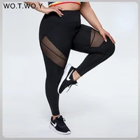 wotwoy high waist tummy control mesh leggings women seamless plus size hip lifting pants female black quick drying trousers 4xl