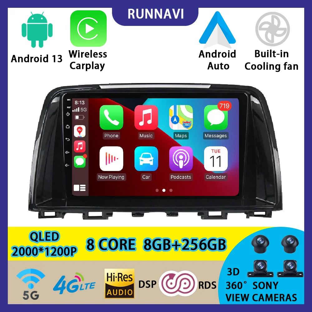 

Android 13 для Mazda 6 Atenza 2012-2016 автомобильный радиоприемник стерео Мультимедийный видеоплеер навигация GPS беспроводной Carplay RDS DSP авто