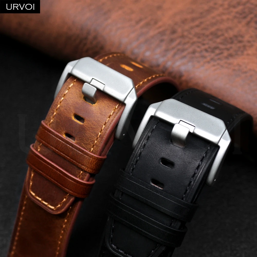 Фото Ремешок URVOI для Apple Watch Ultra 3 2 серии 11 10 9 8 SE, винтажный кожаный ремешок для iWatch, прочный тонкий дизайн, адаптеры AP 49 мм №3