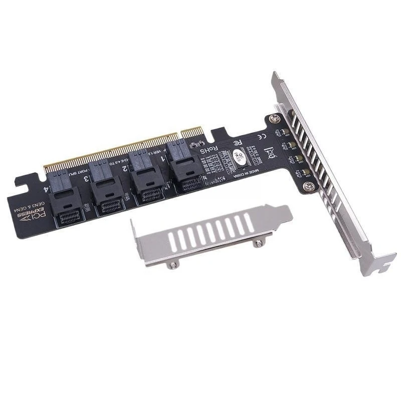 Фото Адаптер-карта PCIe 4.0 X16 на 4 порта U.2 NVMe, карта-сплиттер SFF-8643 SFF-8639 №1