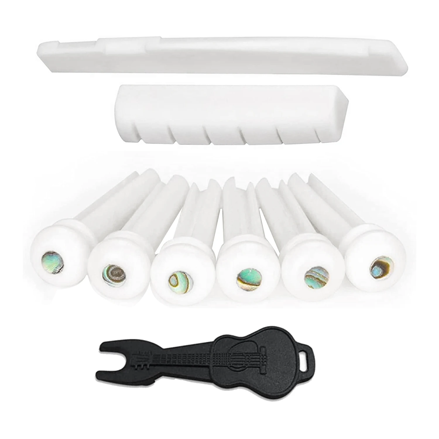 

Acoustic Guitar Bone Bridge Saddle Nut with 6Pcs Small Abalone Dot Guitar Bridge Pins (Bone Bridge & Bone Pins)