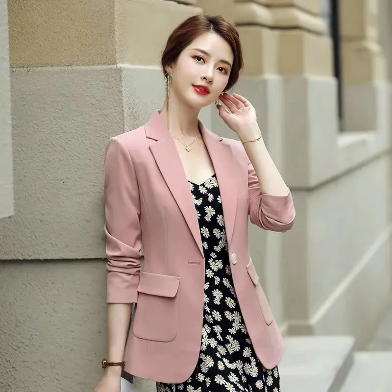

NEW Women Suit Jackets Work Office Slim Ladies Tops Blazers Short Design Long Sleeve Single Button Pocket Blazer Casaco Feminino
