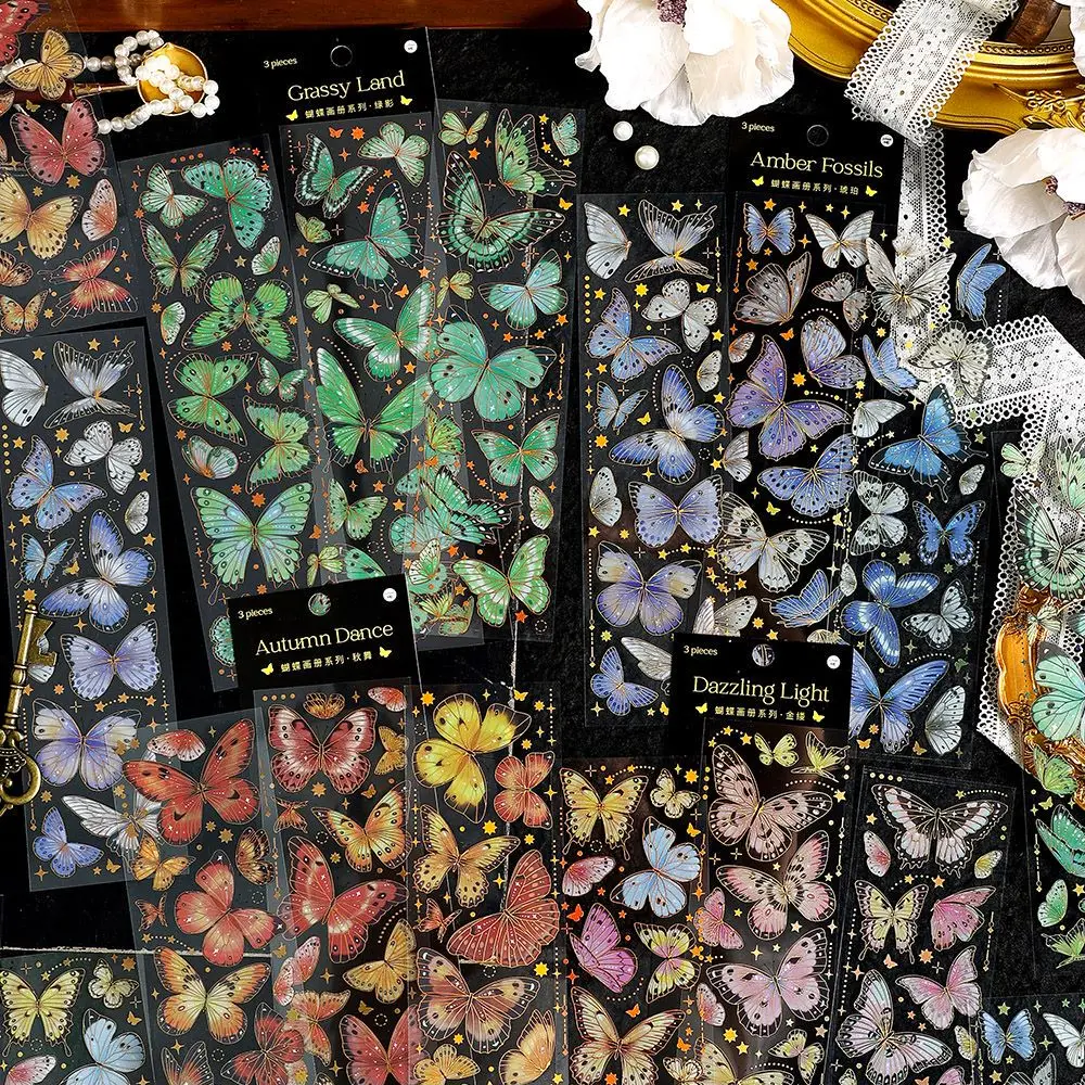 

3 Pcs Butterfly Stickers Transparent Decorative Butterfly Decals Scrapbooking Journaling Supplies Waterproof Stickers