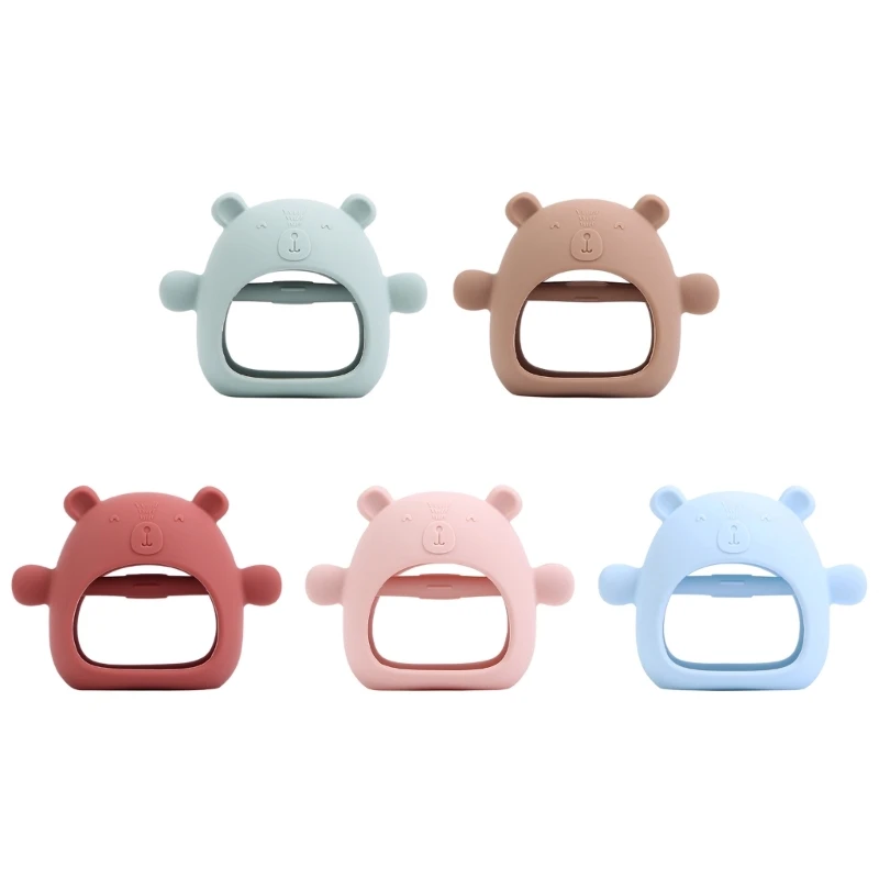 

D7WF Newborn Molar Chewing Toy Bear Teething Mitten Soothing Teether for Kid Toddlers