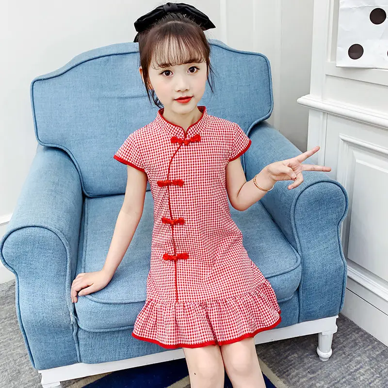 

Summer Girls Dresses for Kids Chinese Style Children's Clothes Retro Fashion Exquisite Embroidery Pattern Dress 8 7 6 Years Old