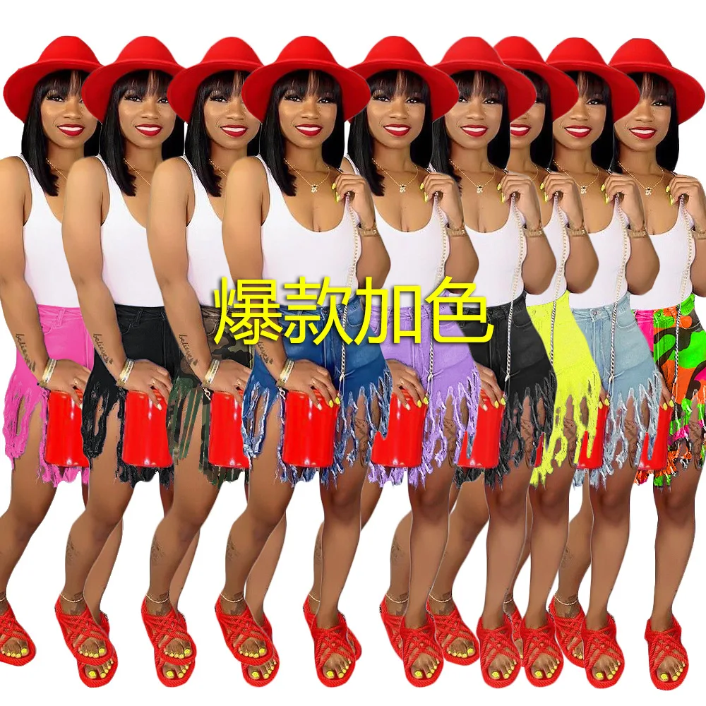 

High Waist Shorts Hot Sale New Arrival Cotton Europe And America 2022 Spring Summer Tassel Sexy Sanding Casual Straight Shorts