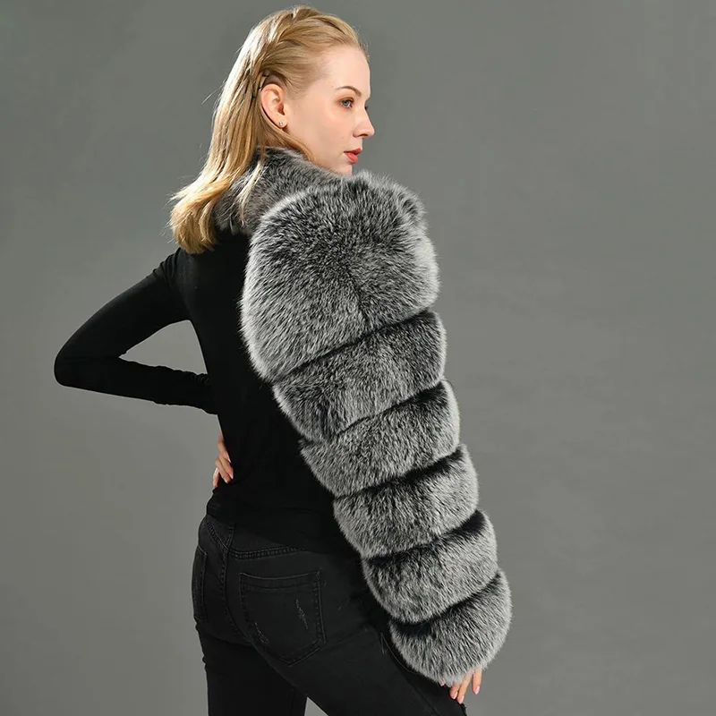 Faux Fox Fur Coat Woman Pullover Single Sleeve Long Sleeve Shawl Elegant Silver Grey Fluffy Artificial Fox Fur Jacket Outerwear