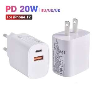 20W PD Charger Adapter QC 3.0 Type-C USB Dual Port US EU UK For iPhone 12 Mobile Phone Type C Quick Charging Charge Accessories