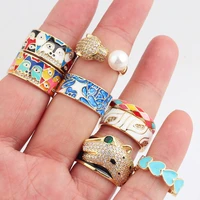 luxury quality jewelry 2022 colour painting oil open ring for woman hand accessories free shipping