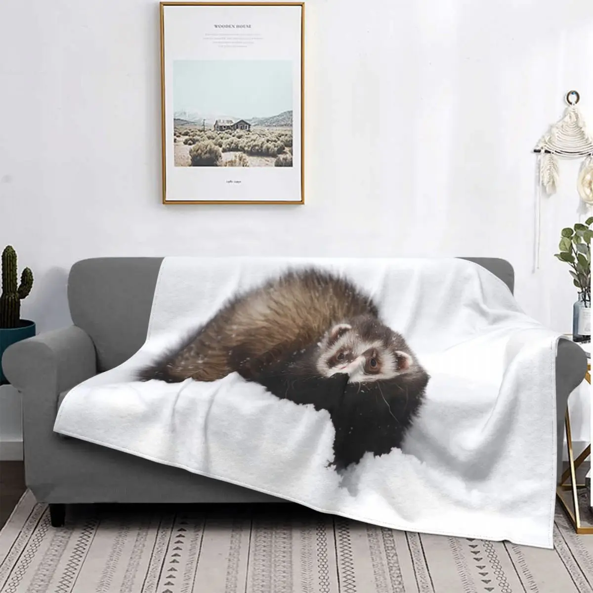 

Cute Ferret Animal Blanket Fleece All Season Snow Multifunction Warm Throw Blankets for Bed Couch Rug Piece