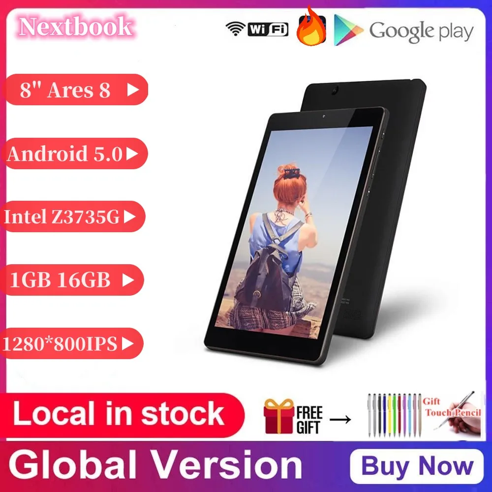 

Google Player 8'' Android 5.0 Nextbook Quad Core DDR3L 1GB RAM 16GB ROM Netbook Intel Atom CPU Z3735G 1280*800IPS Tablets PC