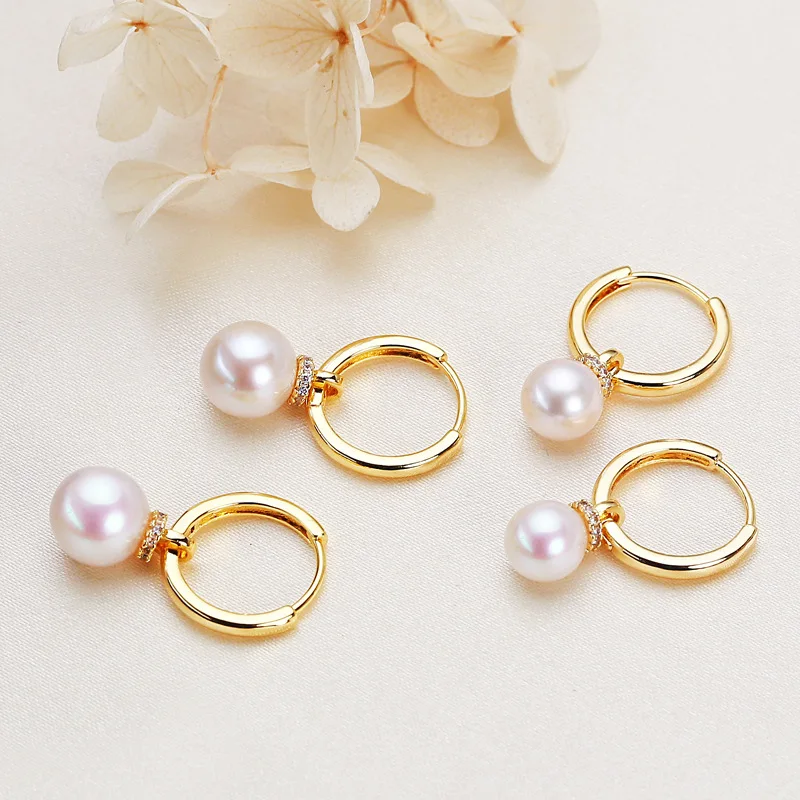 

Freshwater Pearl Ear Studs Earrings for Women Delicate Ornament Girls' Gift Ear Ring Ear Button Pearl Earring Round Jewelry