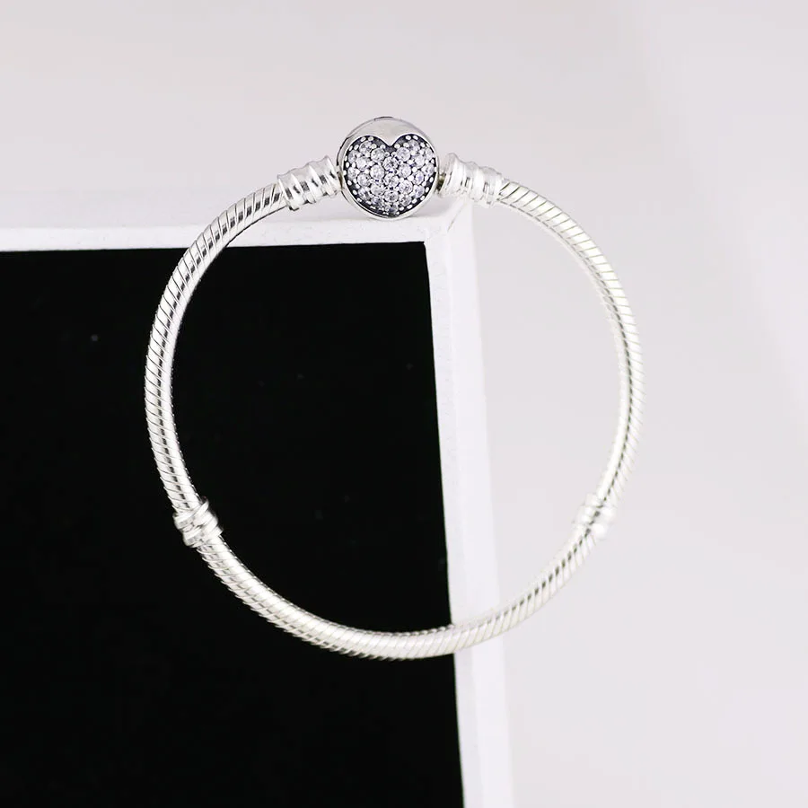 

Free Shipping Real 925 Sterling Silver Glittering Heart-shaped Close Fitting Bracelet Fit European Charm Bracelets Women Jewelry