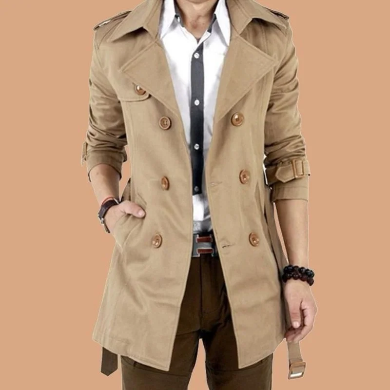 

Men's Windbreaker Pring Autumn Thick Trench Coat Medium and Long Korean Version Slim Fit Jackets for Men