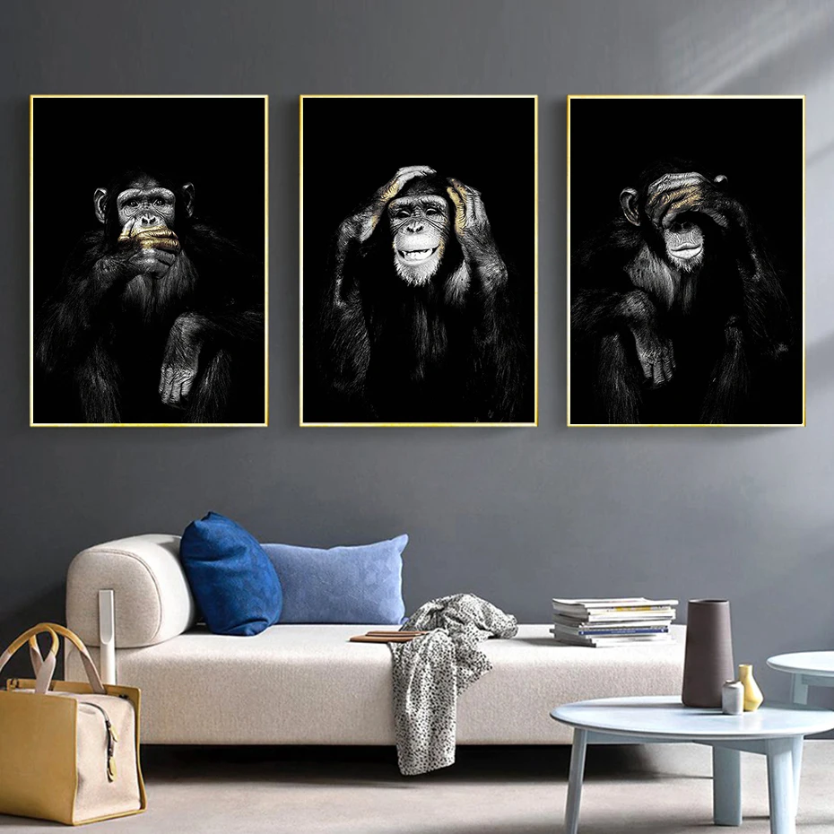 

Black Funny Thinking Monkey Posters and Prints Abstract Animal Canvas Painting Corridor Wall Art Picture for Living Room Decor