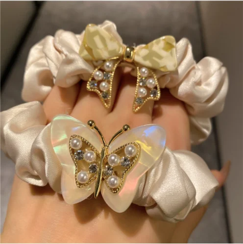 

Bow knot pearl hair rope 2022 new style girls summer hair ring with rubber band