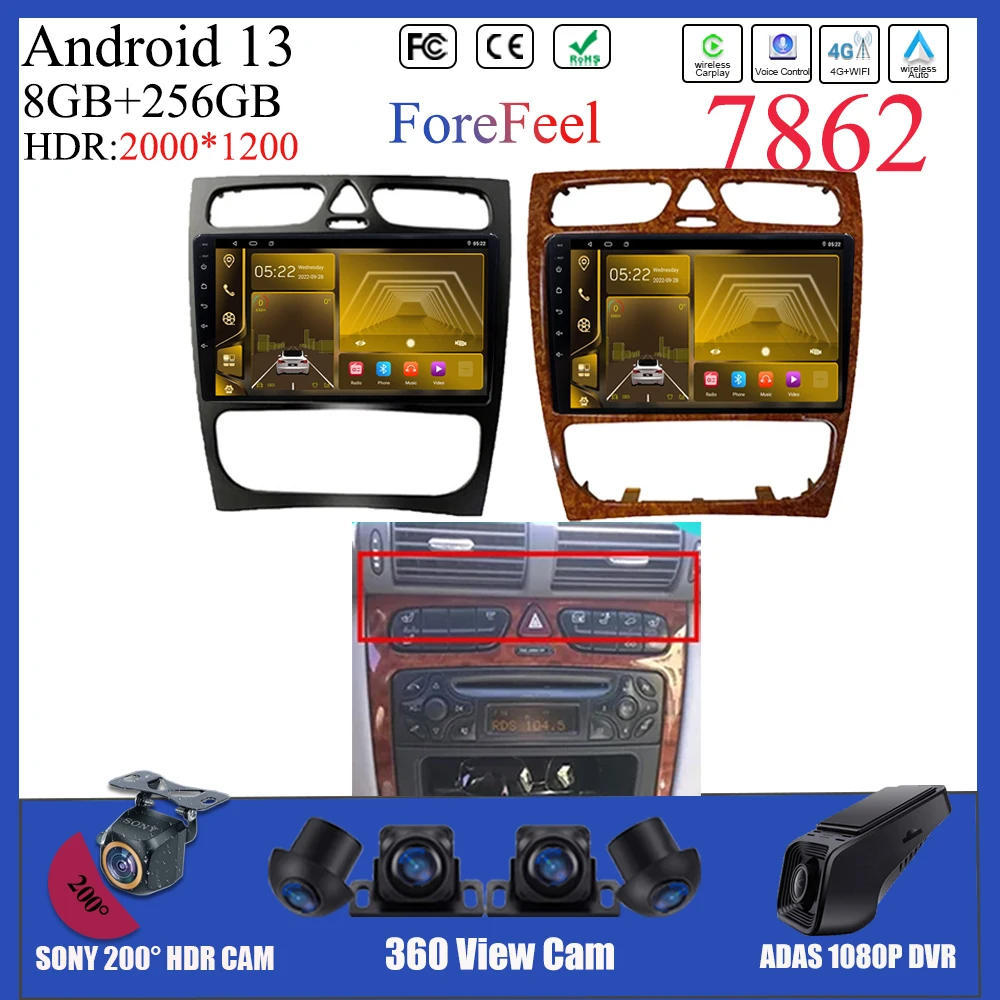 Для Mercedes Benz C-Class W203 C200 C320 C350 2002-2005 Android 13 GPS Carplay QLED экран DVD мультимедийный