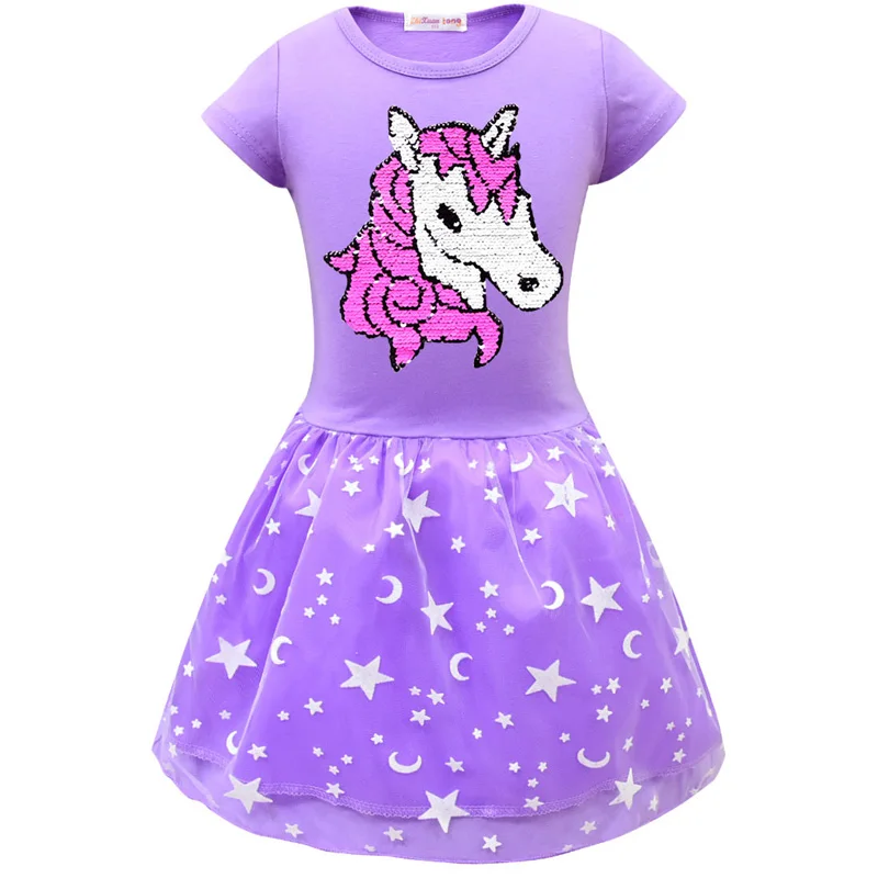 Платье с единорогом и блестками для девочек детское платье принцессы на день