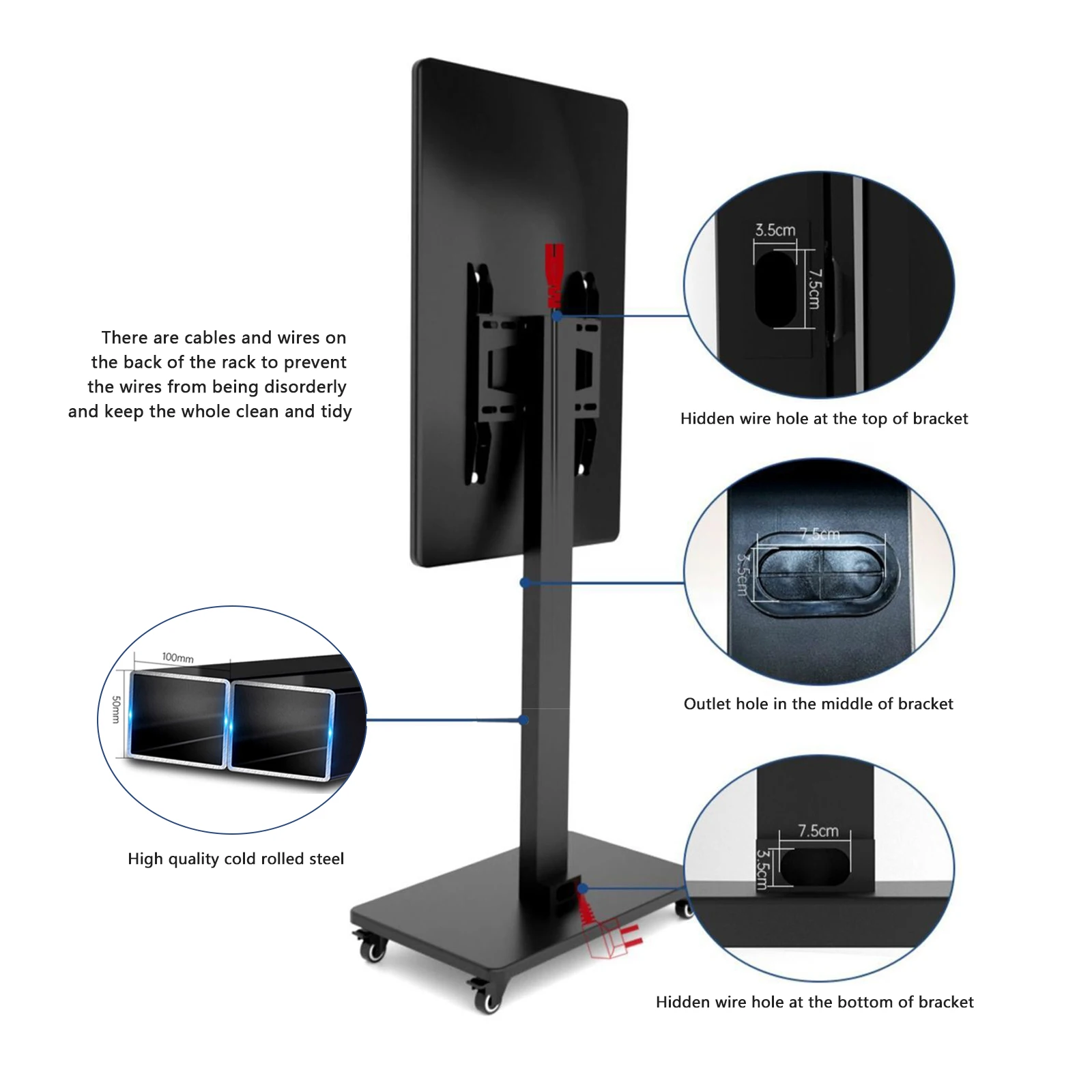 Мобильная тележка для телевизора 32-65 дюймов вращающийся кронштейн с