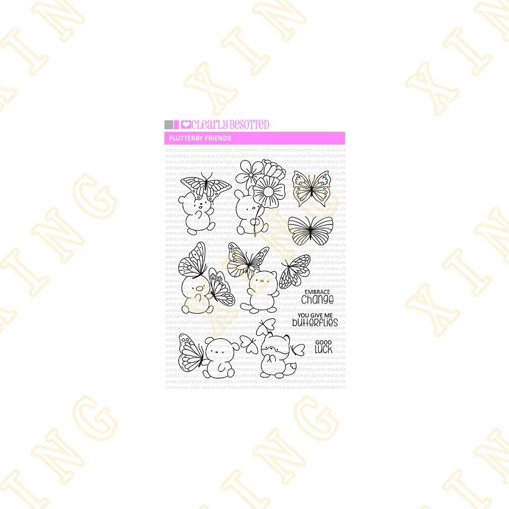 

New Flutterby Friends Metal Cutting Dies Clear Stamps Scrapbook Diary Secoration Embossing Template Diy Greeting Card Handmade