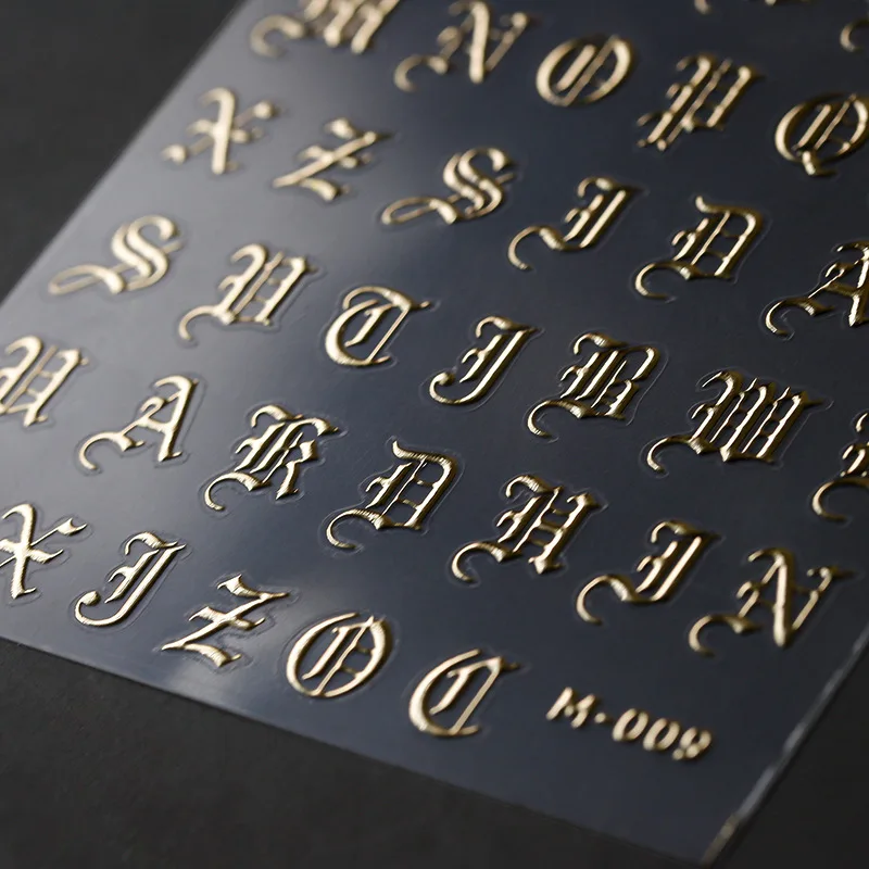 

Готический алфавит, бронзовое 3D самоклеящееся украшение для ногтей, наклейки, лазерные смешанные цвета, серебро, розовое золото, сделай сам,...