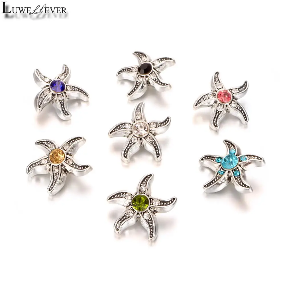 

Starfish Component 074 Rhinestones 12mm Metal Snap Button For Bracelet Necklace Interchangeable Jewelry Accessorie Findings