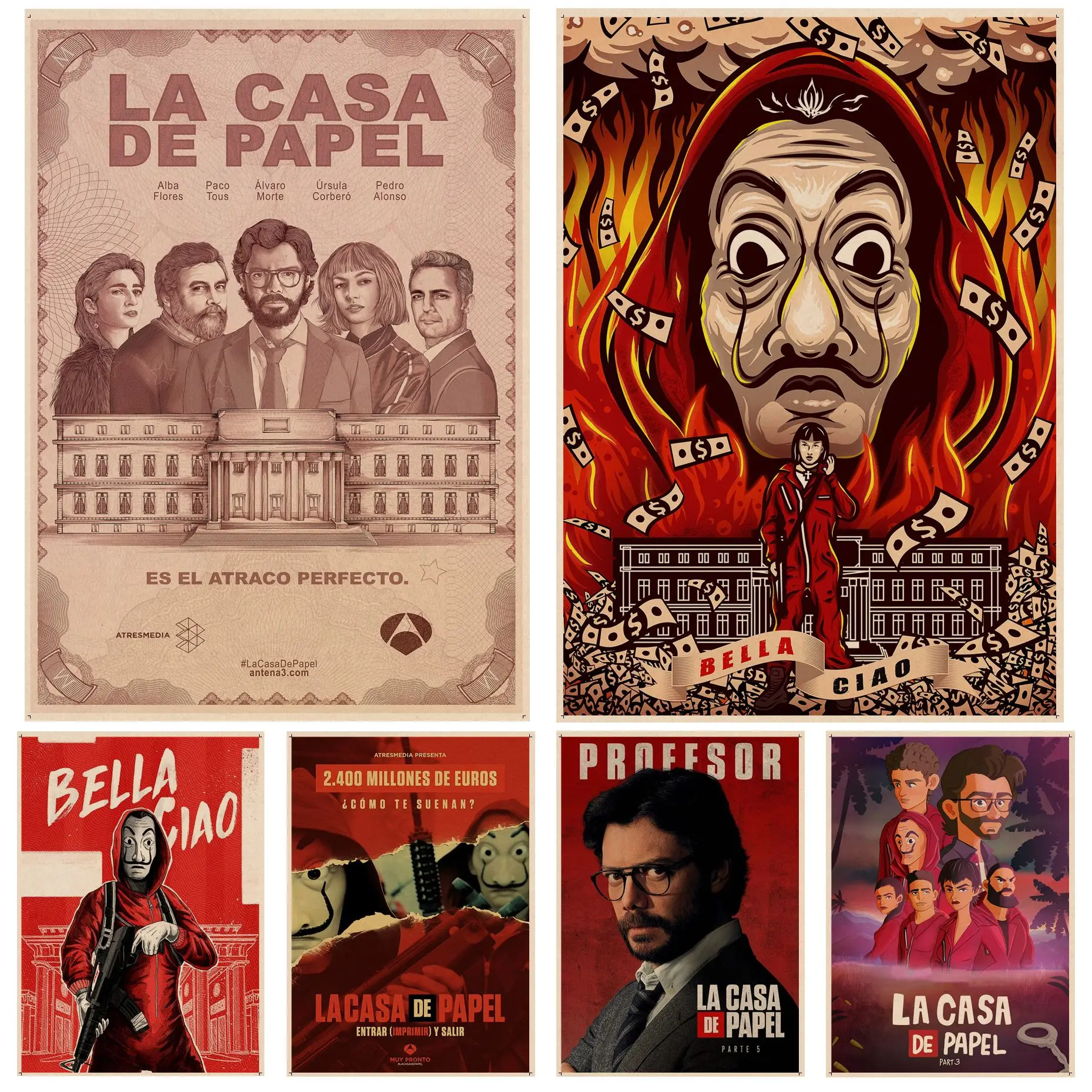 

Money Heist Movie Posters Vintage Room Bar Cafe Decor Vintage decorative painting