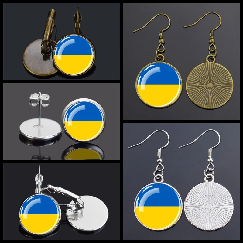 

Esspoc Ukraine Flag Stud Earrings Trendy Flags Glass Dome Ukrainian Statement Earings for Women Gift Jewelry Brincos Oorbellens