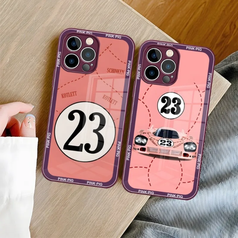 

Sports Car 911 Pink Pig Phone Case Purple Green Glass For IPhone 13 14 12 11 Pro Max Plus Mini X XR 8 7 6s SE2020 Cover