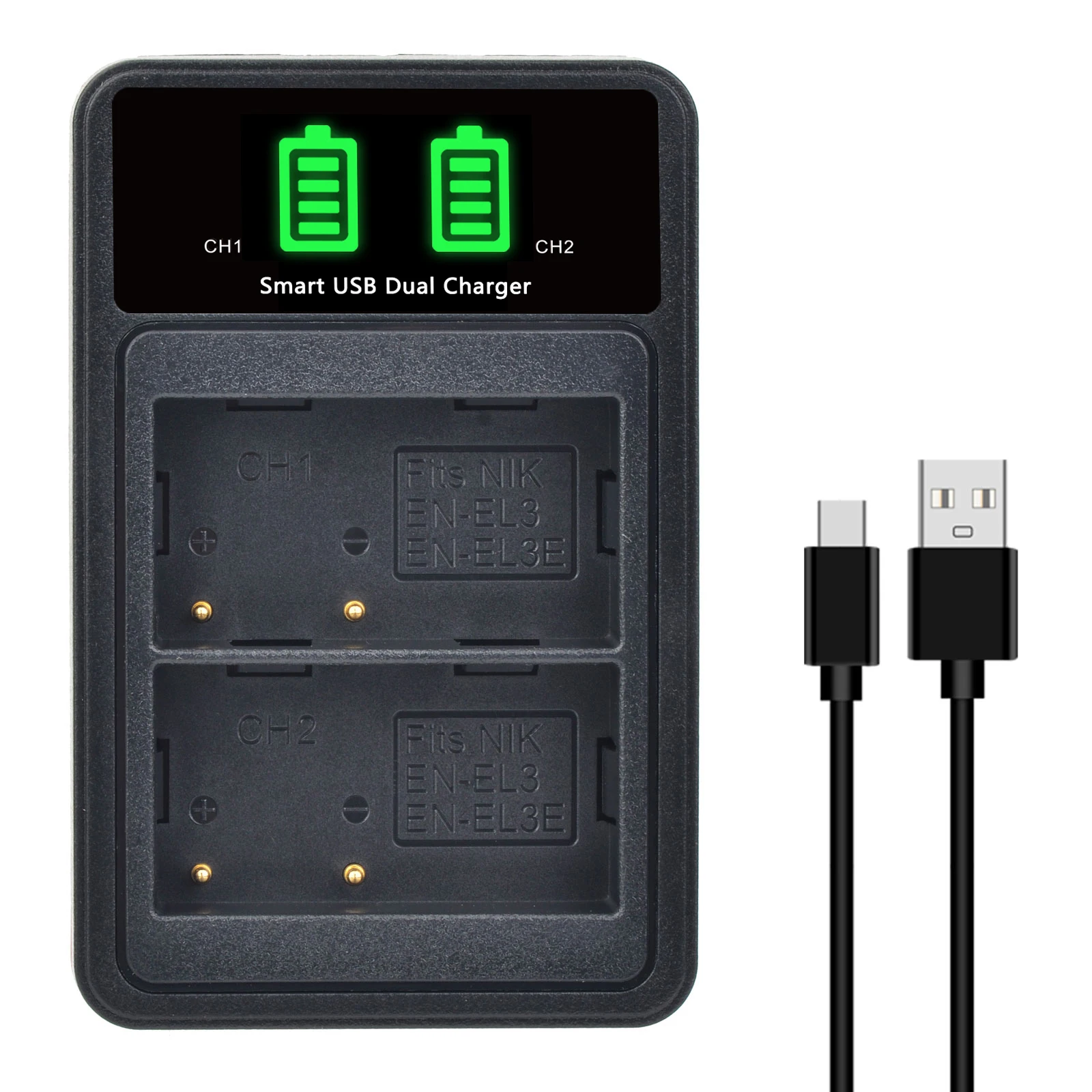 Фото 2000 мАч EN-EL3e EN EL3e ENEL3e аккумулятор для камеры + USB светодиодное зарядное устройство с типом C для Nikon D30 D50 D70 D70S D90 D80 D200 D300S D100 №2