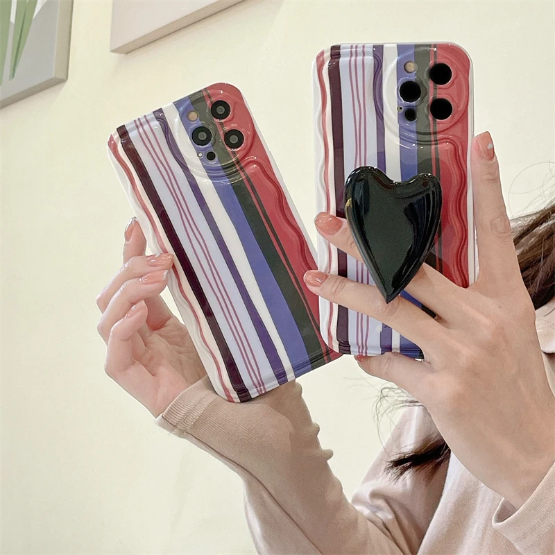 

INS Korea Stripe Soft Silicone Phone Case For Iphone14 13 ProMax XR X XS 7 8 Plus Cover Protection For Iphone 11 12 13Pro Fundas
