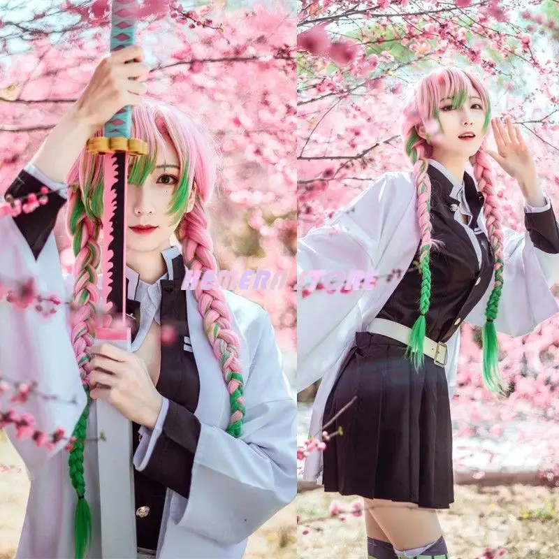 

Adult Kids Demon Slayer Kimetsu No Yaiba Anime Kimono Kanroji Mitsuri Cosplay Full Set Wig Halloween Costume For Women Girl