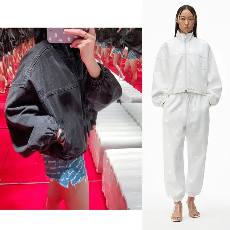 

Модная классическая брендовая роскошная дизайнерская хлопковая Свободная куртка с вышитыми буквами и логотипом фотобрюки для женщин A2