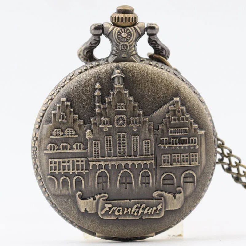 Bell Tower Castle Pocket Watch Style Letters Quartz Bronze Nostalgic Male Female Students Best Gift