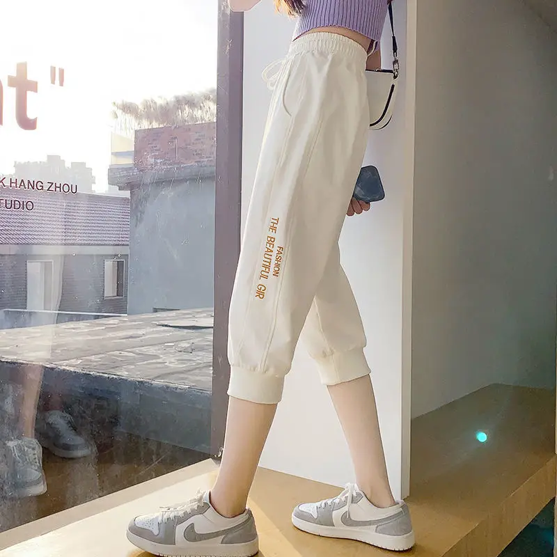 

Leayond Large Size Cropped Pants Summer Thin Section Loose and Thin Sports Pants Casual Pants High Waist Harem Pants